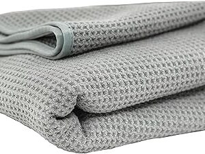 Chemical Guys Waffle Weave Gray Matter Microfiber Drying Towel - 25" x 36", Premium Blend Microfiber Towel with Soft-Banded Edging for Scratch-Free Car Drying, Ultra Absorbent