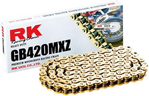 RK Racing Chain GB420MXZ-112 (420 Series) Gold 112 Link Heavy Duty MX/SX Racing Non O-Ring Chain with Connecting Link