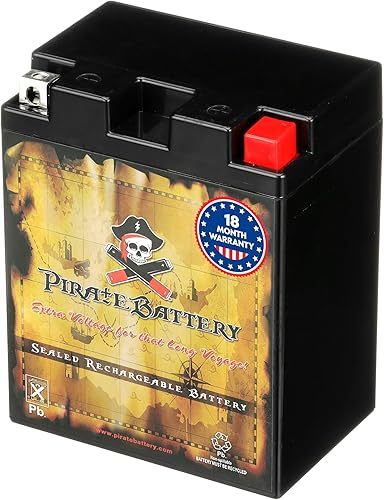 Pirate Battery YB14L-A2 12V 190 CCA AGM – Maintenance-Free 14 Ah Battery for ATV, Motorcycle, Scooter, UTV, Snowmobile – T3 Nut & Bolt Terminal – Fits Polaris Sportsman 90, Honda Spree NQ50