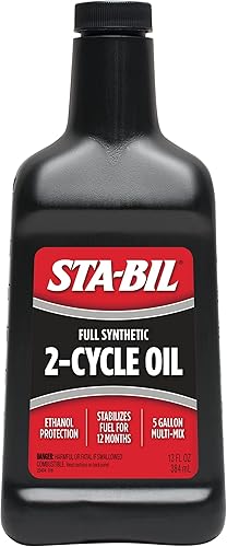 STA-BIL Full Synthetic 2-Cycle Oil - With Fuel Stabilizer For Up To 12 Months Protection - 5 Gallon Multi-Mix - 50:1/40:1 Mix Ratios - Low Smoke Formula, 13 fl. oz. (22404)