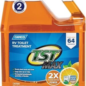 Camco TST MAX RV Toilet Treatment 1-Gallon - Control Unwanted RV Sewer Odors & Break Down Waste and RV Toilet Paper - Biodegradable Septic Safe Formula - Orange Scent (41173)