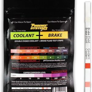Phoenix Systems 8006-B Double-Ended Brake Fluid + Coolant Test Strips (15 foil wrapped test strips), 1 Pack