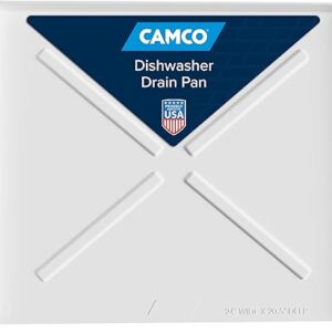 Camco Dishwasher Drain Pan - Measures 24” x 20-1/2” OD - Protects Floors, Cabinets, Walls & Features Front Opening for Easy Leak Detection - Crafted of Heavy-Duty Polymer - 24” x 20-1/2” (20600)