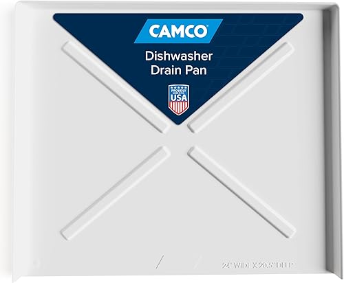 Camco Dishwasher Drain Pan - Measures 24” x 20-1/2” OD - Protects Floors, Cabinets, Walls & Features Front Opening for Easy Leak Detection - Crafted of Heavy-Duty Polymer - 24” x 20-1/2” (20600)