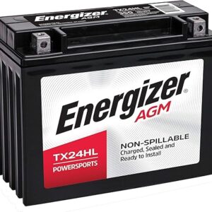 Energizer TX24HL AGM Motorcycle and ATV 12V Battery, 350 Cold Cranking Amps and 21 Ahr, Replaces: YTX24HL-BS and others, Black