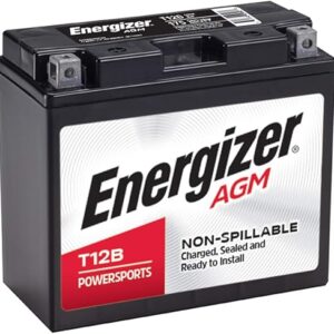 Energizer T12B AGM Motorcycle 12V Battery, 175 Cold Cranking Amps and 10 Ahr, Replaces: YTZ12B, YT12B-BS, and others, Black