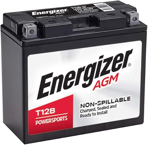 Energizer T12B AGM Motorcycle 12V Battery, 175 Cold Cranking Amps and 10 Ahr, Replaces: YTZ12B, YT12B-BS, and others, Black