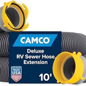 Camco Deluxe 10' Sewer Hose Extension - Heavy Duty Design with Swivel Fittings, Easy to Use and Compresses for Simple Organization, Storage Caps Included (39665)