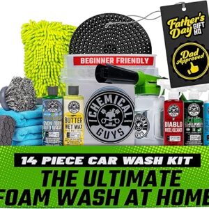 Chemical Guys Car Wash Kit 14-Pc Arsenal Builder - with Foam Blaster, Wash Bucket, Towels, Applicators, and 16 oz Soaps, Waxes, and Cleaners - Complete Car Detailing Gift Set, Works with Garden Hose