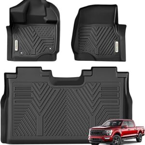 YITAMOTOR Floor Mats Fit for Ford F-150 2015-2026 & F150 Lightning 2022-2026 SuperCrew (Rear w/o U-Seat Flat Storage),TPE All Weather Truck mats, 1st & 2nd Row