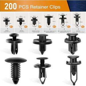 GOOACC Universal Plastic Fender Clips,200 Pcs Push Bumper Fastener Rivet Clips with 6 Size Auto Body Retainer Clips Bumpers,Car Fender Replacement for GM, Ford & Ch, GRC-47