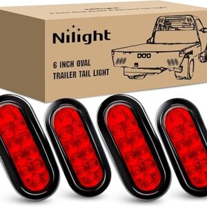 Nilight 6 Inch Oval Red LED Trailer Tail Lights 4PCS with Flush Mount Grommets Plugs IP67 Waterproof Stop Turn Brake Lighting Modes for Camper RV Truck