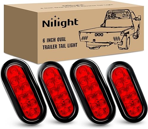 Nilight 6 Inch Oval Red LED Trailer Tail Lights 4PCS with Flush Mount Grommets Plugs IP67 Waterproof Stop Turn Brake Lighting Modes for Camper RV Truck
