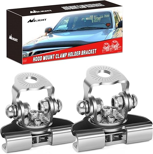 Nilight LED Light Bar Mounting Bracket 2PCS Universal Adjustable Pillar Hood Work Lamp Mount Clamp Holder for Off-Road Truck SUV, Silver-2