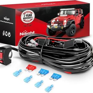 Nilight LED Light Bar Wiring Harness Kit Motorcycle Handlebar Push Button Switch 16AWG 2 Leads 12V On Off for ATV UTV Driving Lights 7/8inch