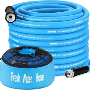 Kohree 50FT RV Water Hose with Storage Bag, 5/8'' Drinking Water Hose, No Odor, Leak Free, Heavy Duty, No Kink and Flexible Garden Hose 50 ft, Ideal RV Accessories for RV, Camper, Garden - Blue