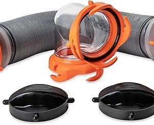 Camco Heavy-Duty Camper/RV Tote Tank Sewer Hose Kit | Features 90-Degree Clear Elbow w/ 2 Swivel Bayonet Ends & 2 Bayonet Fitting Storage Caps | Compresses for RV Storage and Organization (39645)