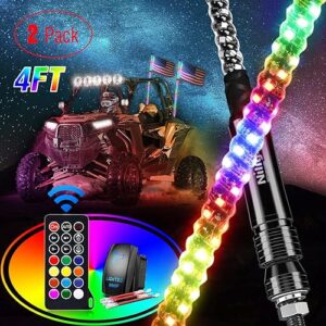 Nilight 2PCS 4FT Spiral RGB Led Whip Light w/RGB Chasing Light RF Remote Control Lighted Antenna for Can-am ATV UTV RZR Polaris Dune Buggy 4 Wheeler Offroad Jeep Truck