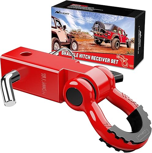 Nilight Shackle Hitch Receiver 2Inch 45000 LBs Breaking Strength 3/4" D Ring w/Trailer Pin Heavy Duty Solid Recovery Towing Kit for Trucks Jeeps Off-Road