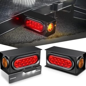 Nilight 2PCS Steel Trailer Light Boxes Housing Kit w/ 6Inch Oval Red Tail Lights 2 Inch Round Amber Side Marker 3LED License Plate Lighting w/Grommet Plugs