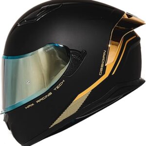 HAX Obsidian Full Face Dual Visor Adult Motorcycle Helmet for Motorbike Street Bike with Pinlock Ready DOT Approved Matte Black Gold L