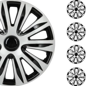SCITOO Car Wheel Rim Skin 4 Pack 15 inch Cover Hubcap Wheel Cover Replacement R15 Hub Caps -Set of 4(15-inch,Gloss Black & Silver)