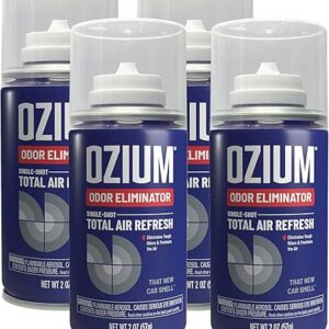 Ozium Air Sanitizer, 2 oz Car Fogger: Single-Shot Smoke Odor Eliminator & Car Air Freshener (New Car Smell, 4 Packs)