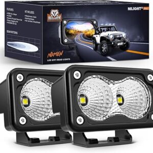 Nilight Motorcycle LED Pods 2 PCS 3 Inch Flood Offroad Fog Light 1160LM Built-in EMC Driving Auxiliary Lights for Motorbike SUV ATV Truck Boat Tractor Forklift