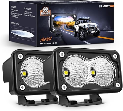 Nilight Motorcycle LED Pods 2 PCS 3 Inch Flood Offroad Fog Light 1160LM Built-in EMC Driving Auxiliary Lights for Motorbike SUV ATV Truck Boat Tractor Forklift