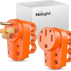 Nilight 50 Amp RV Male and Female Plug Set 14-50P and 14-50R Receptable 125V/250V Volt Heavy Duty Electrical Camper ETL Listed for Caravan Motorhome Van Trailer