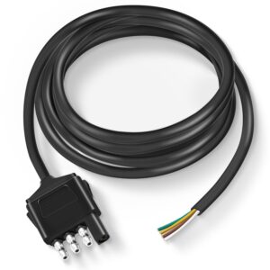 Nilight 4 Way Trailer End Connector 5 Feet Jacketed Cable Heavy Duty 18AWG 4 Pin Trailer Light Plug Pure Copper Trailer Side Male End Replacement 4 Flat Extension Wiring Harness, 2 Years Warranty