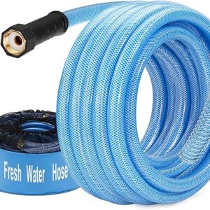 Kohree 35FT Upgraded RV Water Hose, 5/8" Premium Drinking Water Hose for Camper, Leak Free, No Kink, Flexible Garden Hose 35 ft with Storage Bag, Reinforced PVC Design w/Strain Relief Ends - Blue