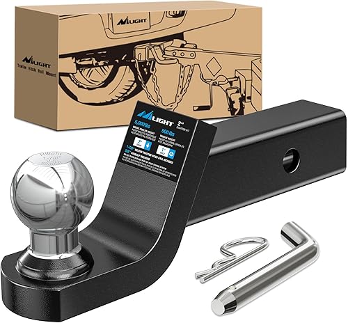 Nilight Fusion Trailer Hitch Mount w/Welded 1-7/8 Inch Trailer Ball & Hitch Pin, Fits 2 Inch Receiver, 5000 lbs 2" Drop
