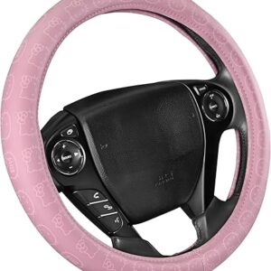 Sanrio Hello Kitty Pink Car Steering Wheel Cover, Universal Fit Cute Car Accessories for Women Stylish Decor Gifts Hello Kitty Accessories - Fits Standard Wheels 14.5"-15"