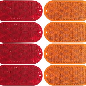MAXXHAUL 51018 Oval Reflectors 4 Red and 4 Amber Self Adhesive or Drill Mount-DOT 8 pack for Trucks RV's Campers Bike Racks Cargo Carriers 4-3/8 inch x 2 inch x 1/4 inch