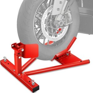 DNA Motoring Motorcycle Wheel Chock, Adjustable Wheel Stand for 15"-22" Wheels, Heavy Duty Front Wheel Stand for Trailer, Shop Garage, 4000Lbs Capacity, Red, TOOLS-00707