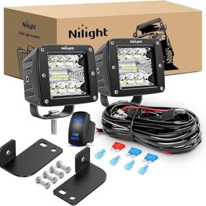 Nilight 2PCS 3 Inch LED Pods Cubes UTV Rear Roof Mounting Brackets LED Backup Reverse Lighting 15FT Wiring Harness Kit 2 Leads for 2013-2024 Polaris Ranger Full Size 570 800 900 1000 XP Crew