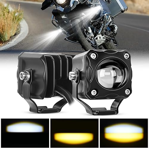 Nilight Motorcycle Driving Lights 1.7 inch White Amber Spot Beam Fog Light LED Pods IP67 Waterproof Auxiliary Offroad Lighting for Motorbike Dirt Bike e-Bike Scooter Snowmobile ATV UTV SUV Truck