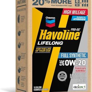 Havoline Motor Oil 0w20 PRO-DS Lifelong Full Synthetic Smart Change Engine Oil, 0W-20, 6 Quarts, Pack of 1