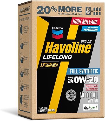 Havoline Motor Oil 0w20 PRO-DS Lifelong Full Synthetic Smart Change Engine Oil, 0W-20, 6 Quarts, Pack of 1