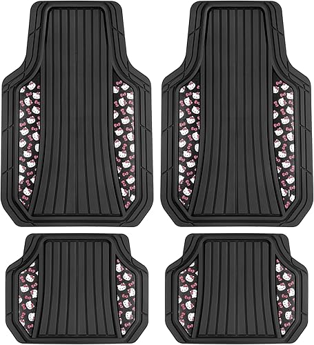 Hello Kitty Car Mats 4pc Floor Mats for Cars Trucks SUVs Black Car Floor Mats for Women Men Accessories Rubber Heavy Duty Cute Non-Slip Always Front Rear Hello Kitty Cars Accessories Black/Red