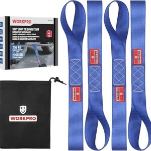 WORKPRO Soft Loop Tie Down Straps (6-Pack), 1.6" x 17", 5000 lbs Breaking Strength. Heavy Duty with Soft Loop Ends for Securing Motorcycles, ATVs, UTVs, Kayaks, Dirt Bikes - Blue