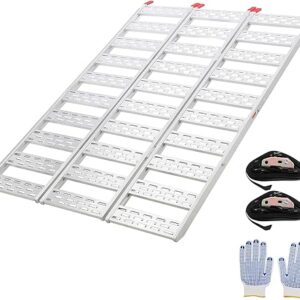 Aluminum Tri-Fold Ramp with Treads, Ramps for Pickup Trucks, 1500 LBS ATV Ramp with Load Straps, Folding Ramps for Motorcycles, Atvs/Utvs, Trailer, Tractor,Lawnmowers, Snow Blower,76 in x50”