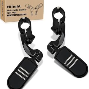 Nilight 1-1/4" Motorcycle Highway Pegs For Harley Davidson Touring Road King Street Glide Sportster Adjustable Short Angled Foot Pegs Universal For 1.25" Engine Guard Crash Bars Highway Footpegs Black