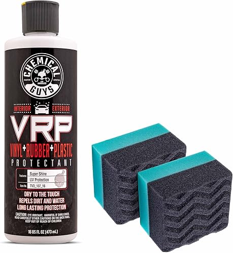 Chemical Guys VRP Protectant & WonderWave Applicators Kit - 16 oz Vinyl, Rubber, and Plastic Dressing with Foam Applicators - Restores Your Car's Interior & Exterior Surfaces