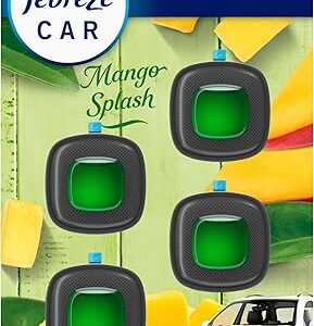 Febreze Car Air Freshener Vent Clip Multipack Mango Splash Scent, Long Lasting Smell Fighter for Strong Odors Car Febreze Clip Automotive Vent Air Freshener 4 Count