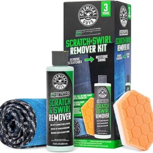 Chemical Guys Insynchro Scratch & Swirl Remover (8 oz) - Kit with Hex Logic Dual Sided Hand Polishing Pad and Monster Extreme Microfiber Towel for Paint Restoration and Gloss Enhancement