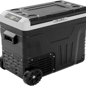 EUHOMY 12 Volt Refrigerator, 53QT(50L) Electric Cooler, Portable Freezer 12V/24V DC 100-240V AC, 12V Fridge -4℉~68℉, 12V Cooler with Wheels & 2 Baskets for Travel,Camping,Truck,Boat