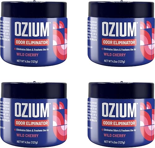 Ozium Odor Eliminating Gel - 4.5oz Air Freshener Alternative for Smoke, Pets, and Musty Odors - Long Lasting Odor Remover for Cars, Homes, Closets and Small Spaces - Wild Cherry