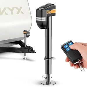 KYX Electric Trailer Jack 5000lb, with Remote, Heavy Duty RV Electric Tongue Jack, 9.84"-33.85" Lift, Manual Crank Handle & Jack Cover for RVs & Travel Trailers, Black